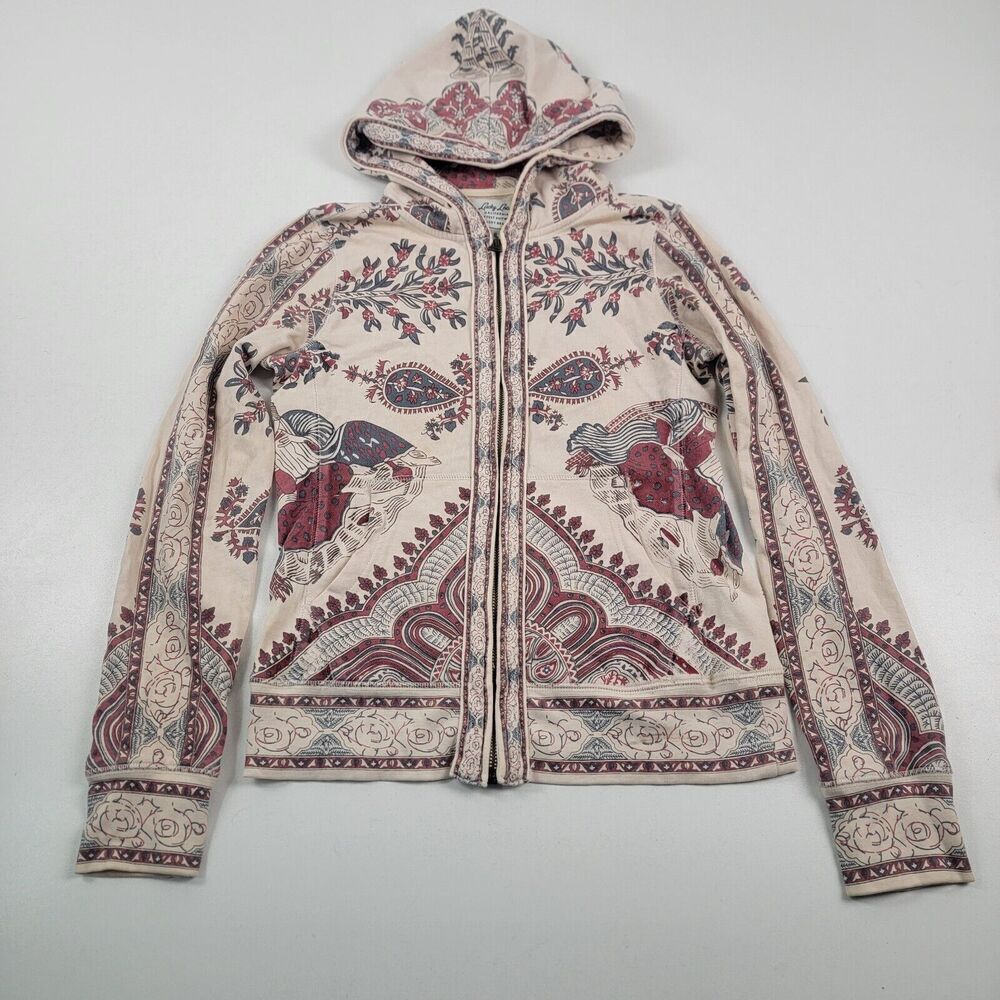 Lucky Brand Cream Hoodie with Burgundy & Sage Paisley Print